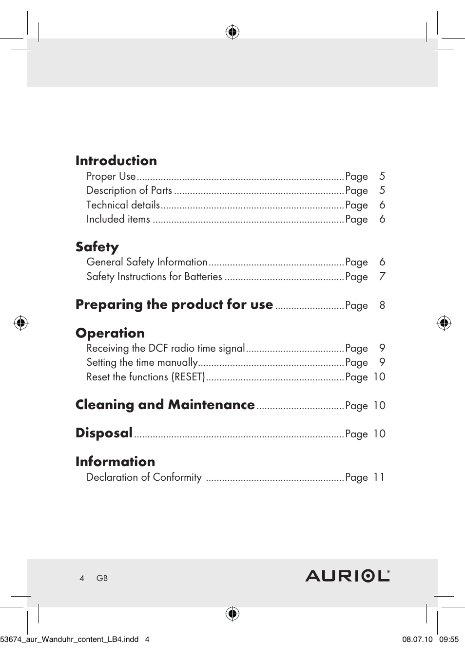 Introduction, Safety, Preparing the product for use | Operation, Cleaning and maintenance, Disposal, Information | Auriol Z30300A_B User Manual | Page 2 / 65