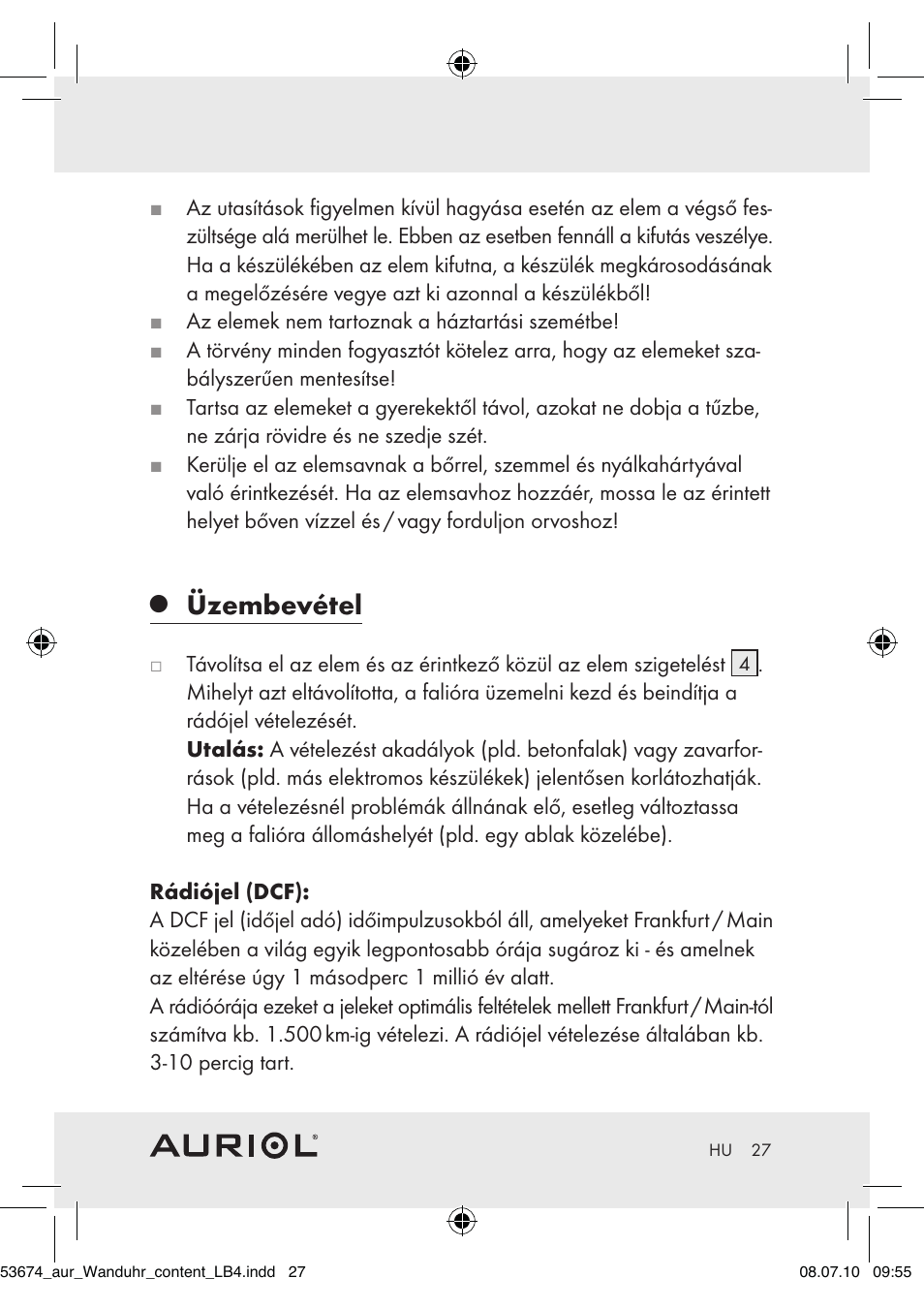 Üzembevétel | Auriol Z30300A_B User Manual | Page 25 / 65