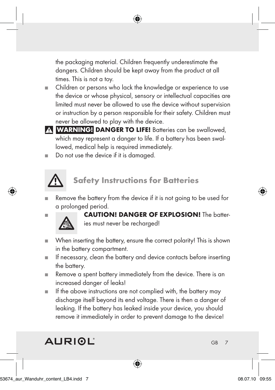 Safety instructions for batteries | Auriol Z30300A_B User Manual | Page 5 / 65