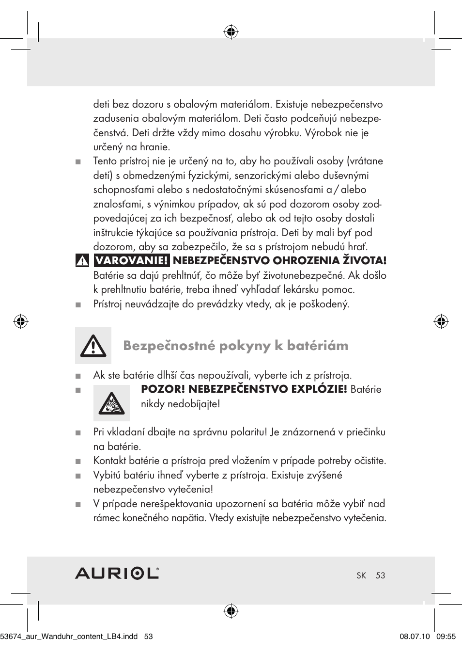 Bezpečnostné pokyny k batériám | Auriol Z30300A_B User Manual | Page 51 / 65