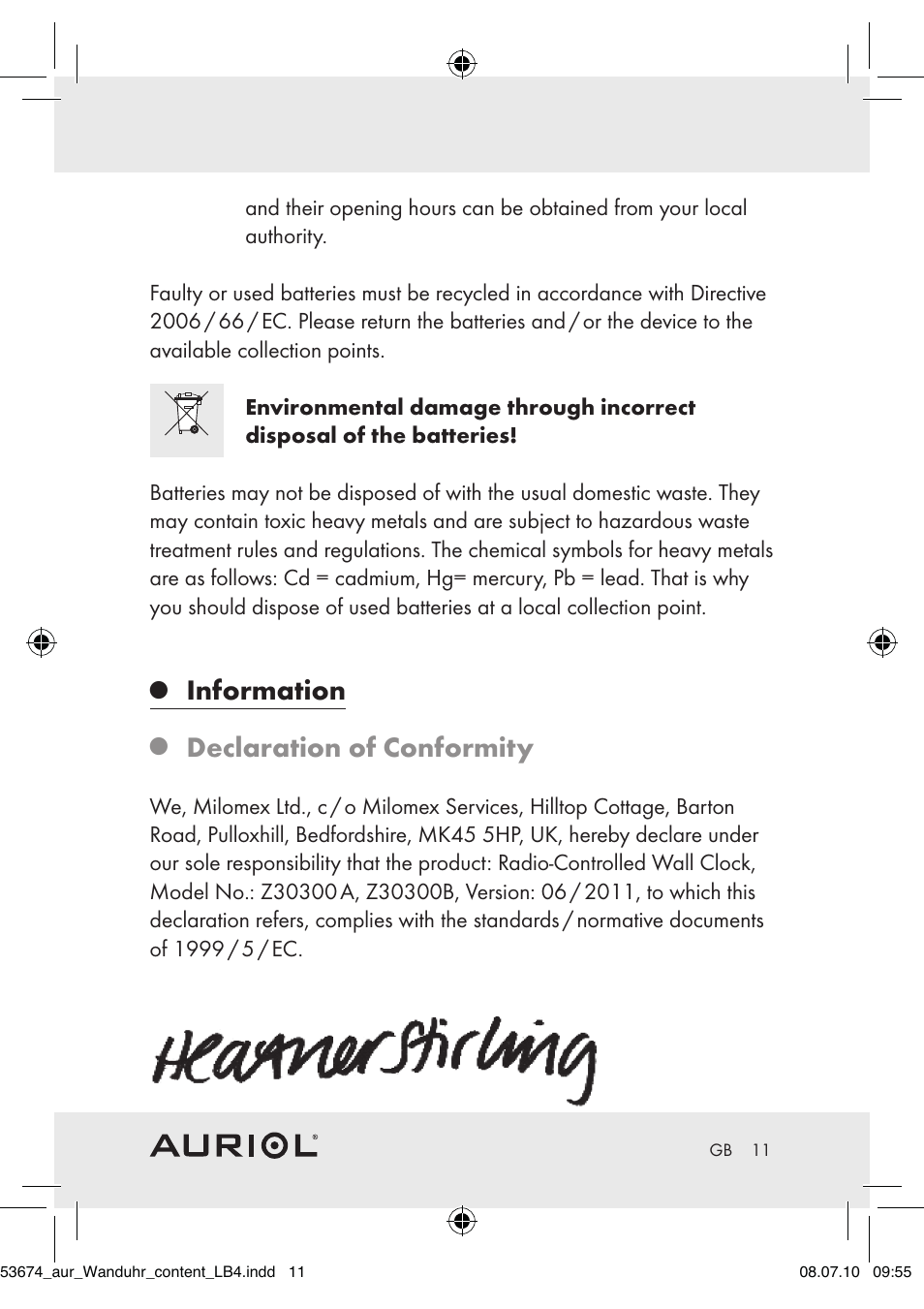 Information, Declaration of conformity | Auriol Z30300A_B User Manual | Page 9 / 65