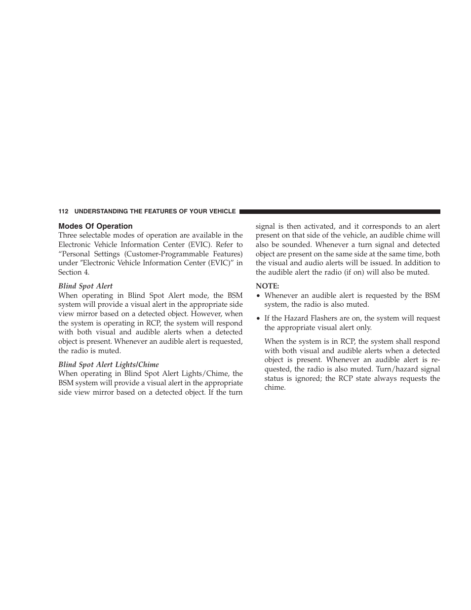 Modes of operation | Dodge 2009 Caravan User Manual | Page 114 / 535