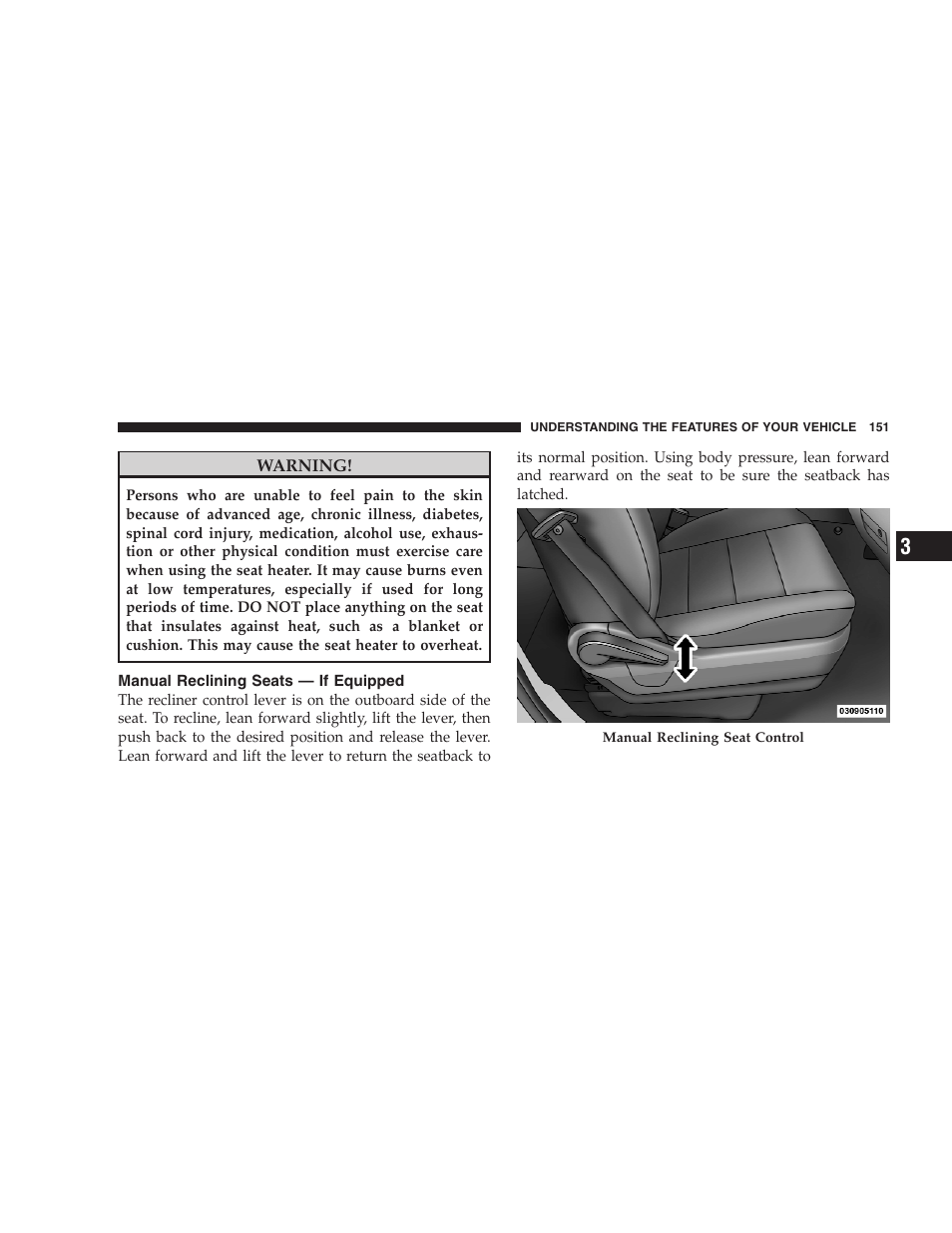 Manual reclining seats - if equipped, Manual reclining seats — if equipped | Dodge 2009 Caravan User Manual | Page 153 / 535