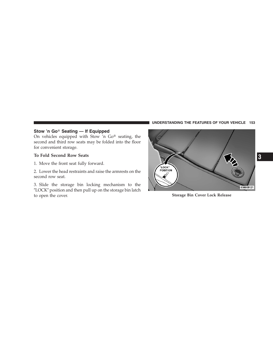 Stow n go seating - if equipped, Stow ’n go௡ seating — if equipped | Dodge 2009 Caravan User Manual | Page 155 / 535