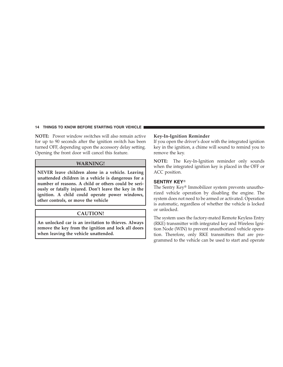 Sentry key | Dodge 2009 Caravan User Manual | Page 16 / 535