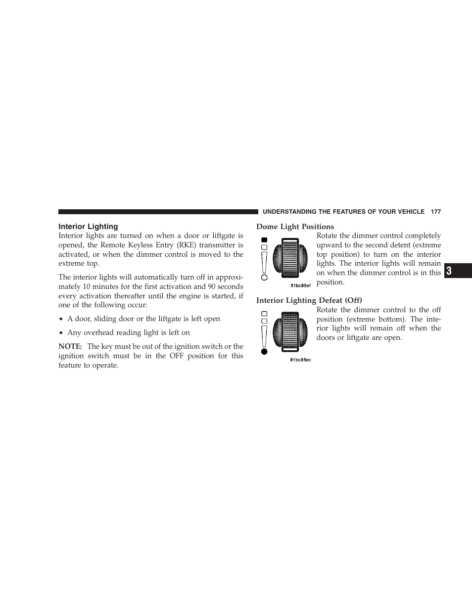 Interior lighting | Dodge 2009 Caravan User Manual | Page 179 / 535