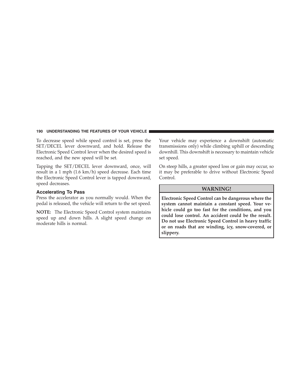 Accelerating to pass | Dodge 2009 Caravan User Manual | Page 192 / 535