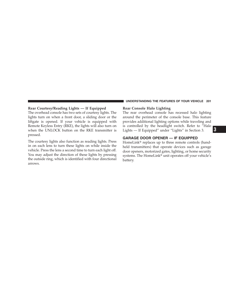 Garage door opener - if equipped, Garage door opener — if equipped | Dodge 2009 Caravan User Manual | Page 203 / 535