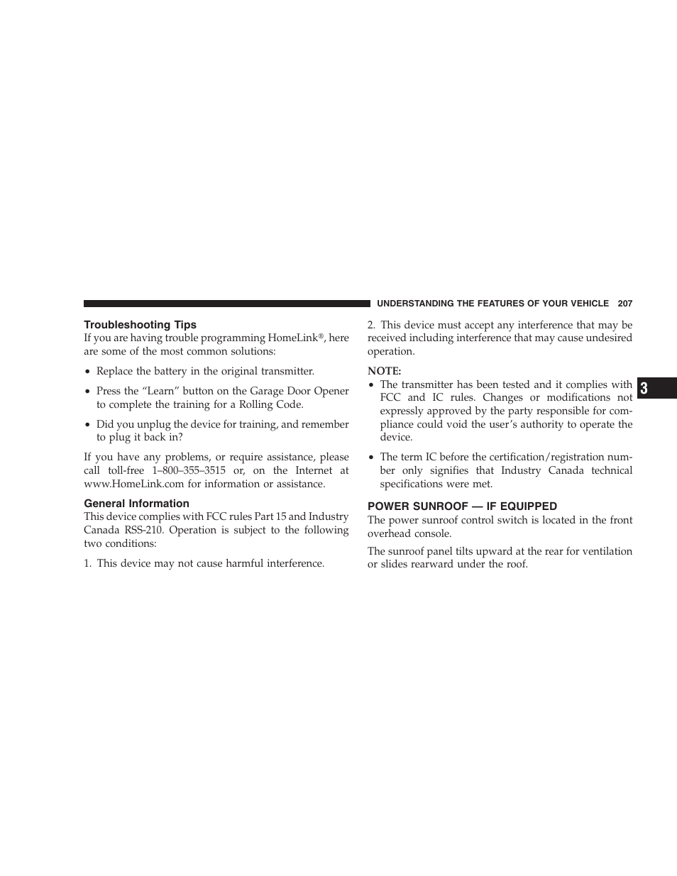 Troubleshooting tips, General information, Power sunroof - if equipped | Power sunroof — if equipped | Dodge 2009 Caravan User Manual | Page 209 / 535