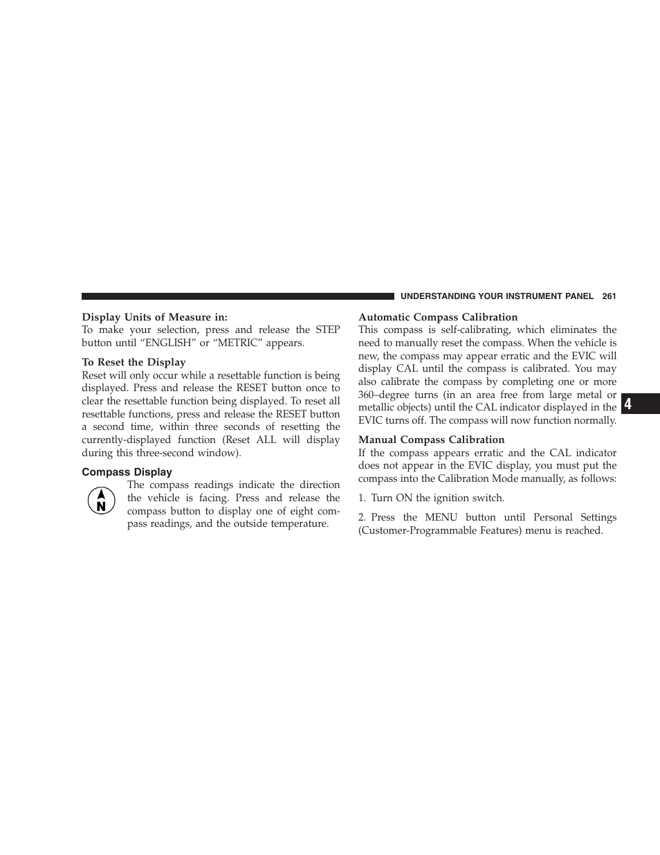 Compass display | Dodge 2009 Caravan User Manual | Page 263 / 535