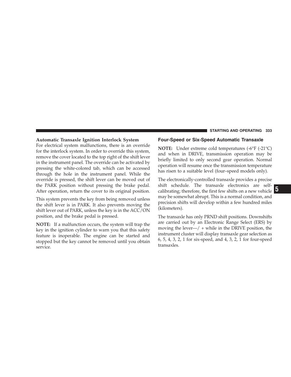 Four-speed or six-speed automatic transaxle, Four-speed or six-speed automatic, Transaxle | Dodge 2009 Caravan User Manual | Page 335 / 535