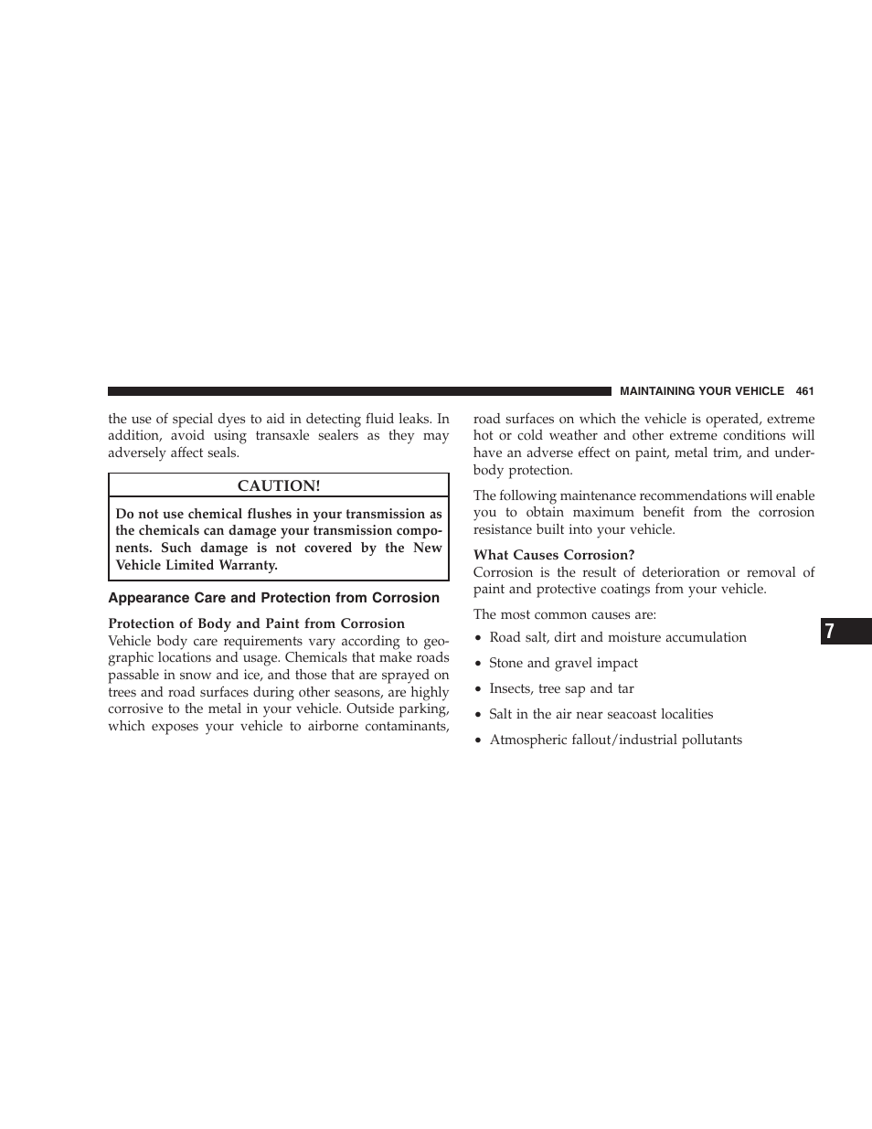 Appearance care and protection from corrosion, Appearance care and protection from, Corrosion | Dodge 2009 Caravan User Manual | Page 463 / 535