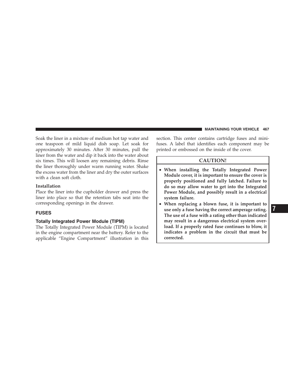 Fuses, Totally integrated power module (tipm) | Dodge 2009 Caravan User Manual | Page 469 / 535