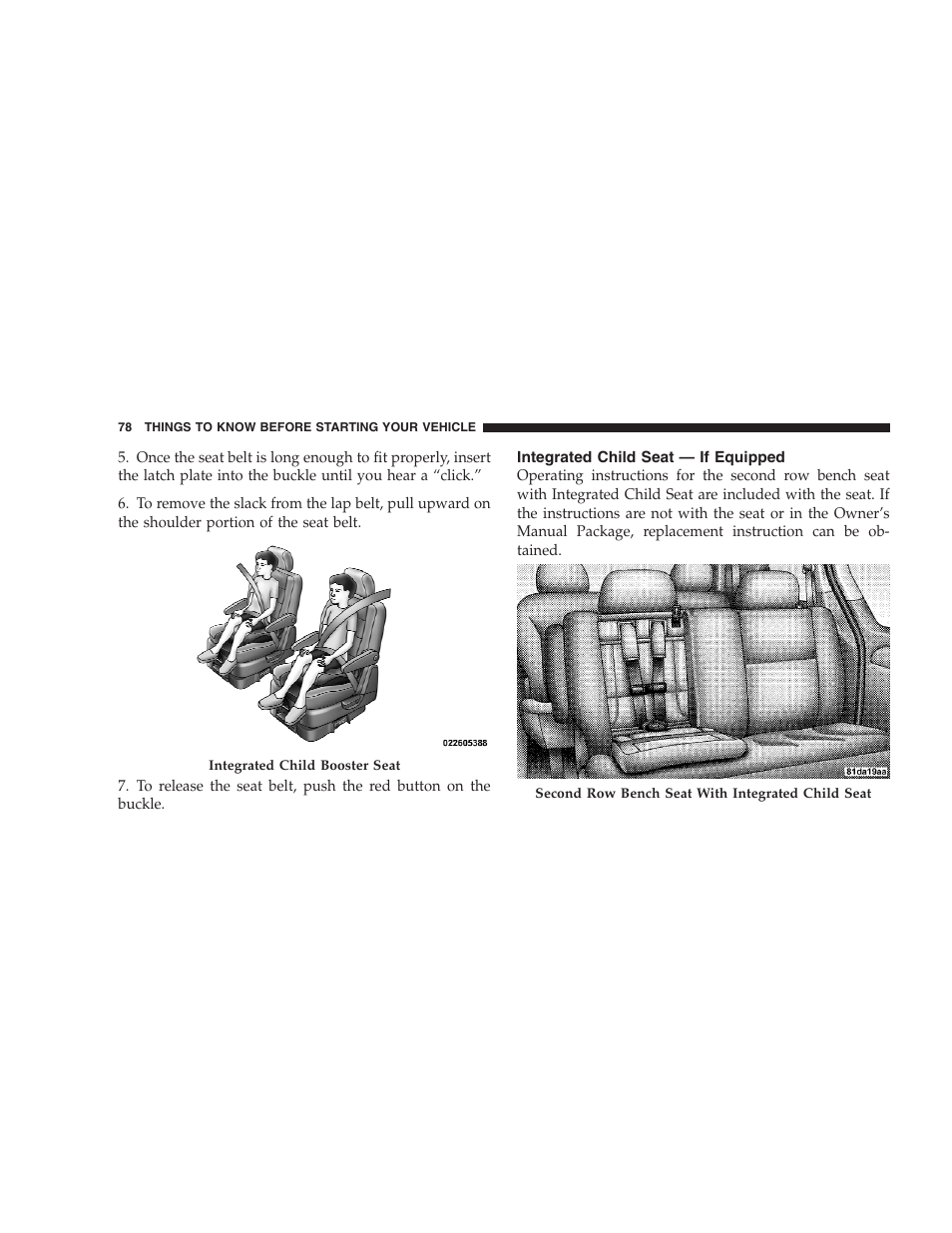 Integrated child seat - if equipped, Integrated child seat — if equipped | Dodge 2009 Caravan User Manual | Page 80 / 535