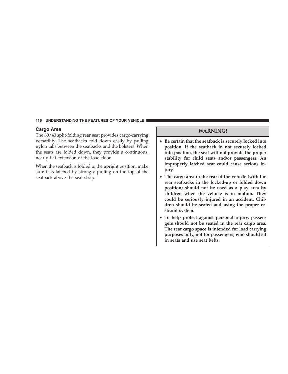 Cargo area | Dodge 2007 Charger SRT8 User Manual | Page 116 / 352