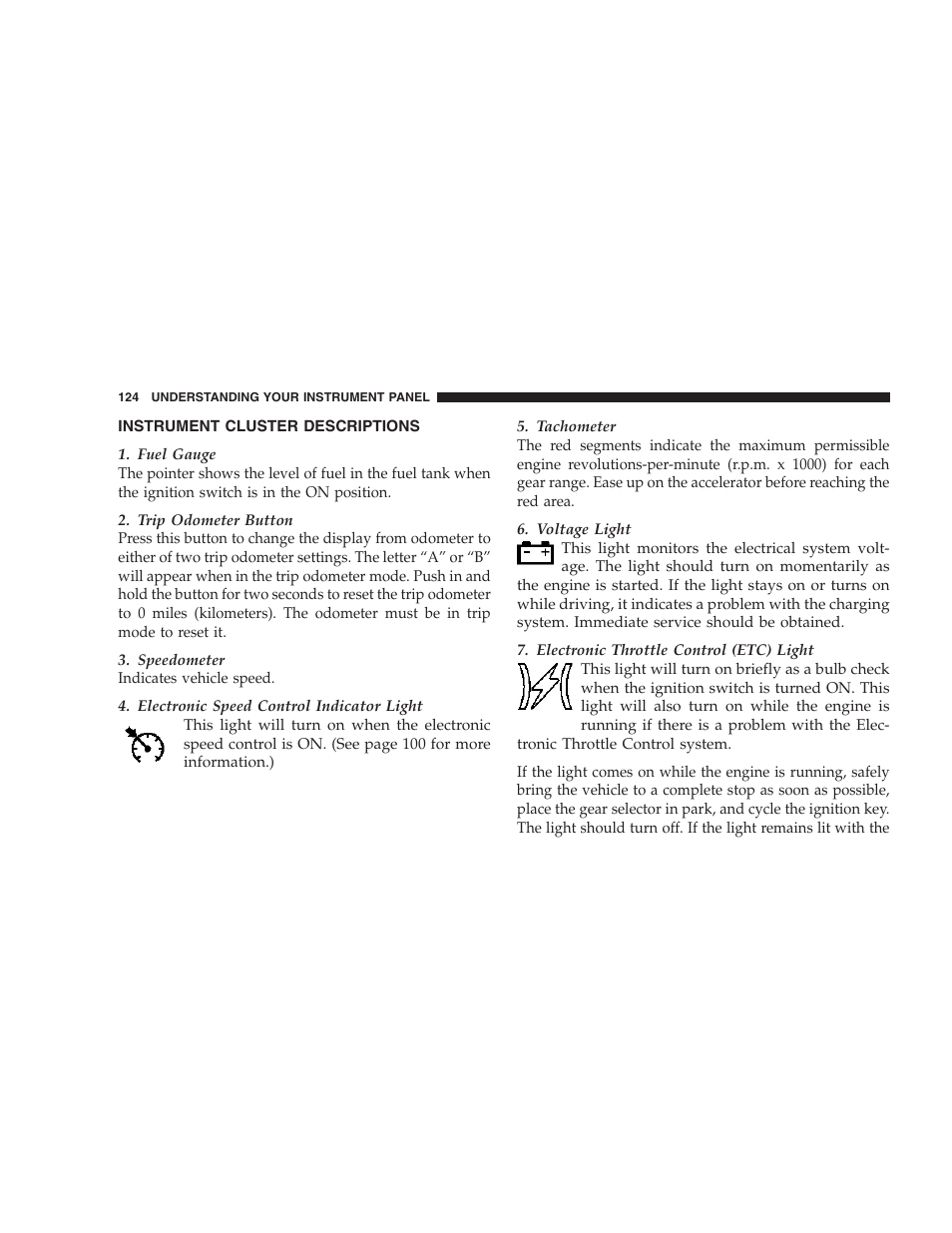 Instrument cluster descriptions | Dodge 2007 Charger SRT8 User Manual | Page 124 / 352