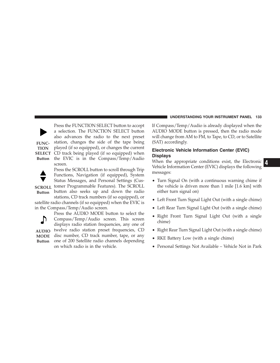 Electronic vehicle information center, Evic) displays | Dodge 2007 Charger SRT8 User Manual | Page 133 / 352