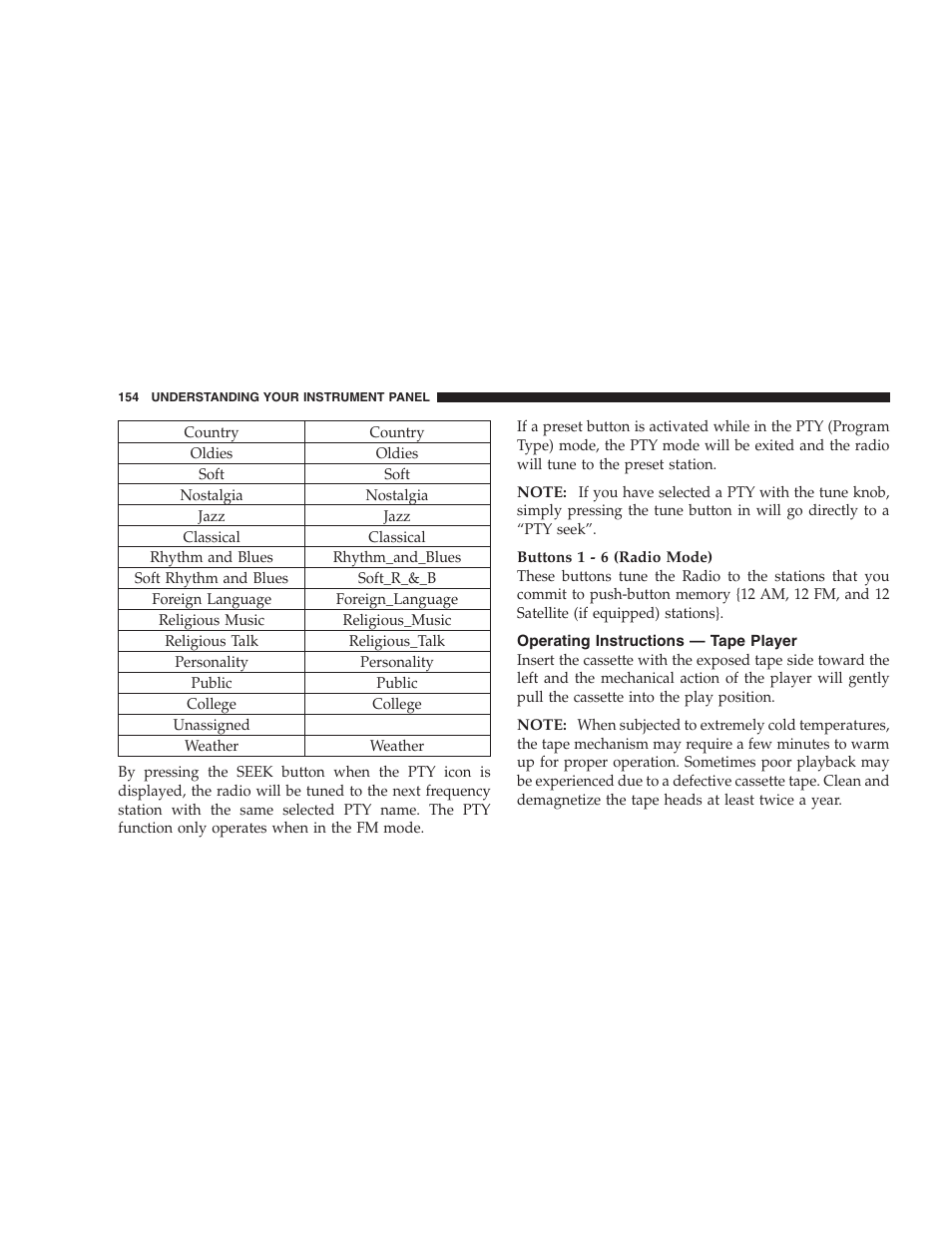 Operating instructions — tape player | Dodge 2007 Charger SRT8 User Manual | Page 154 / 352