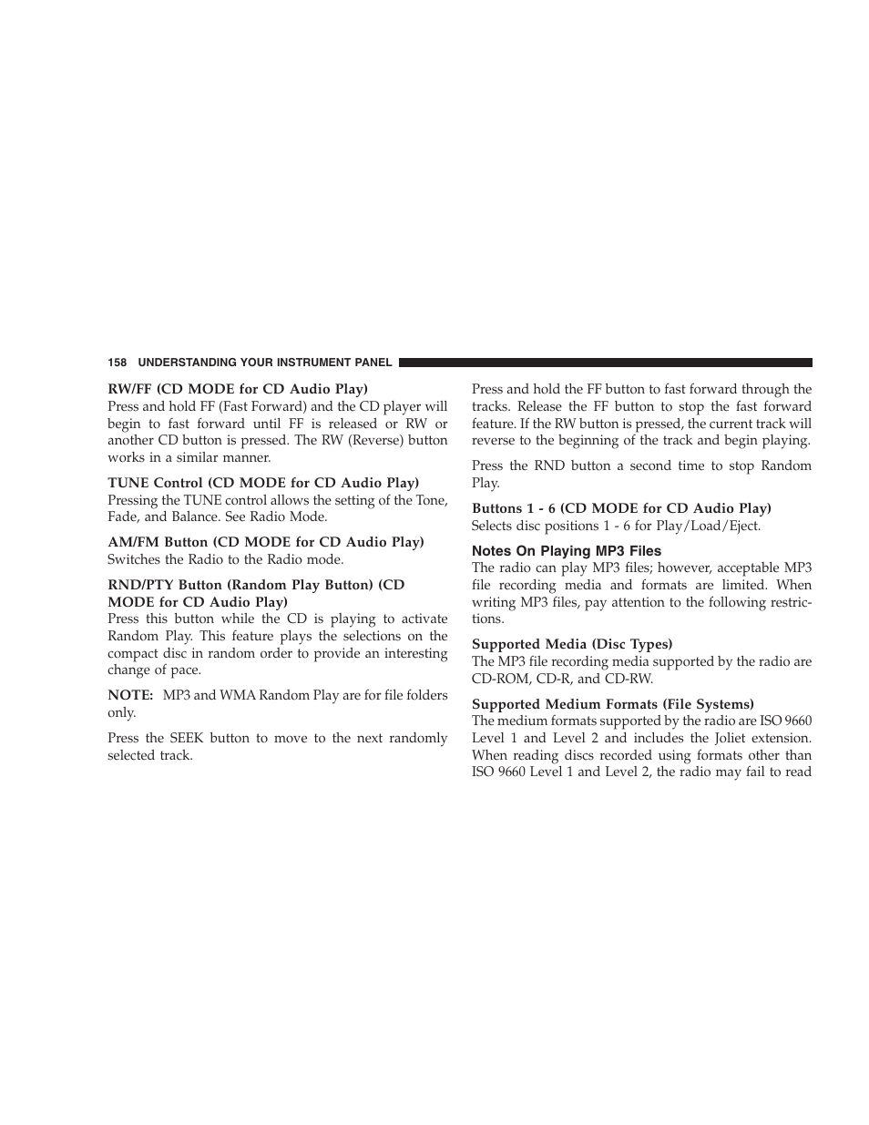 Notes on playing mp3 files | Dodge 2007 Charger SRT8 User Manual | Page 158 / 352