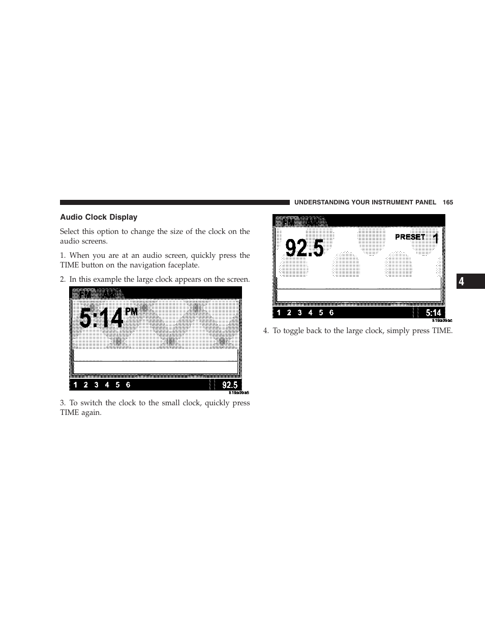 Audio clock display | Dodge 2007 Charger SRT8 User Manual | Page 165 / 352