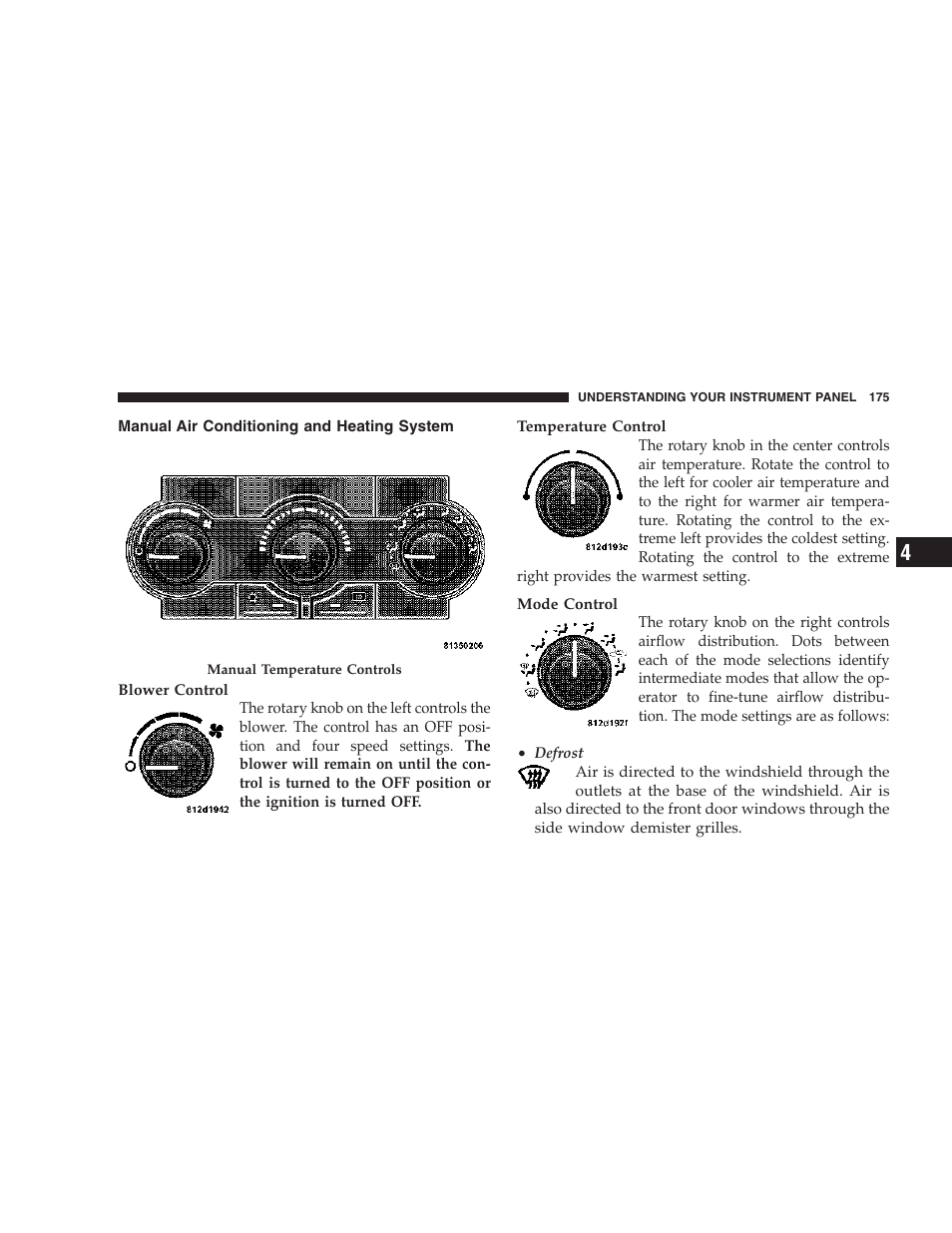 Manual air conditioning and heating, System | Dodge 2007 Charger SRT8 User Manual | Page 175 / 352