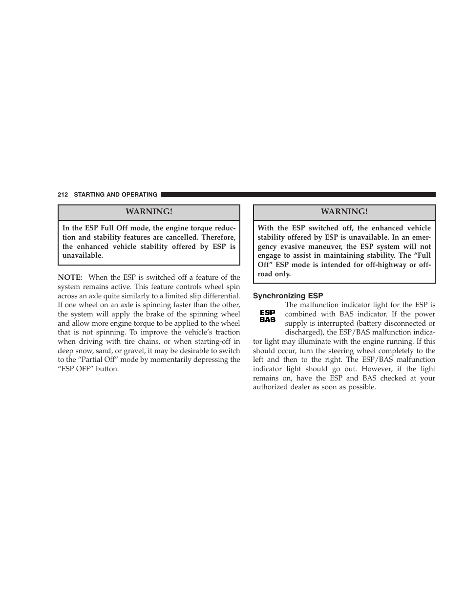 Synchronizing esp | Dodge 2007 Charger SRT8 User Manual | Page 212 / 352