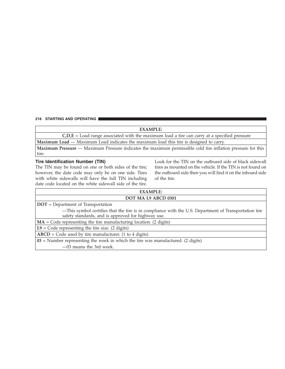 Tire identification number (tin) | Dodge 2007 Charger SRT8 User Manual | Page 216 / 352