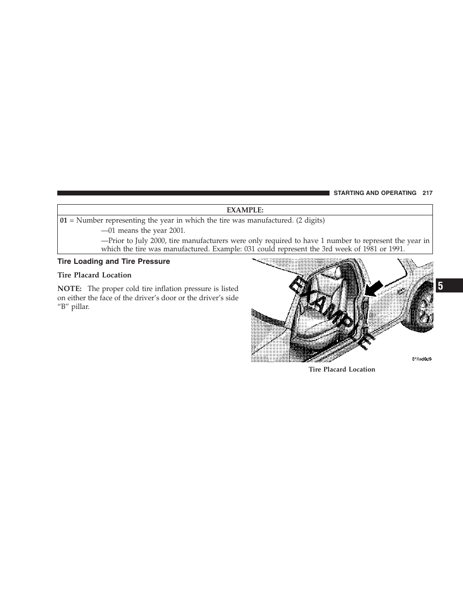 Tire loading and tire pressure | Dodge 2007 Charger SRT8 User Manual | Page 217 / 352