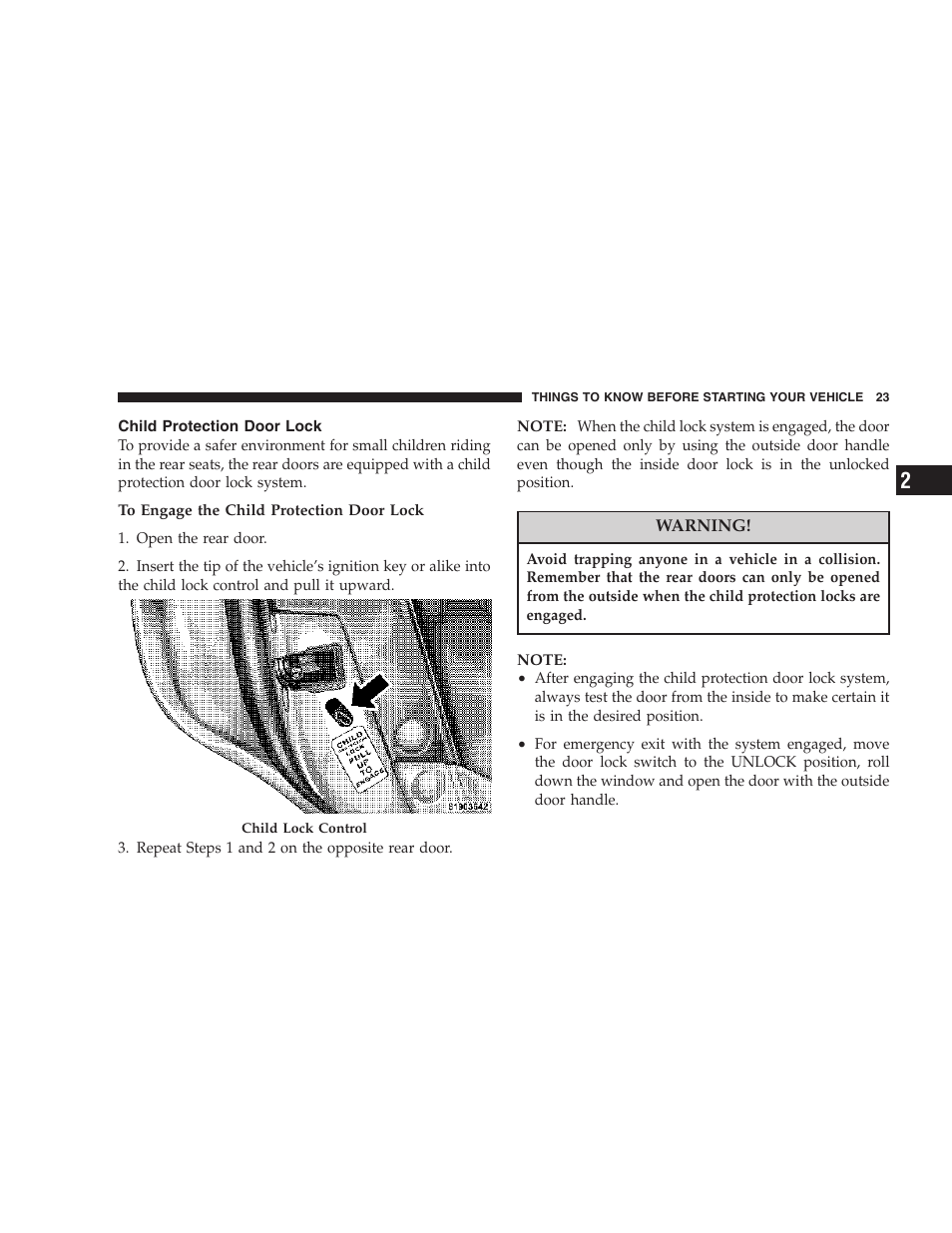 Child protection door lock | Dodge 2007 Charger SRT8 User Manual | Page 23 / 352