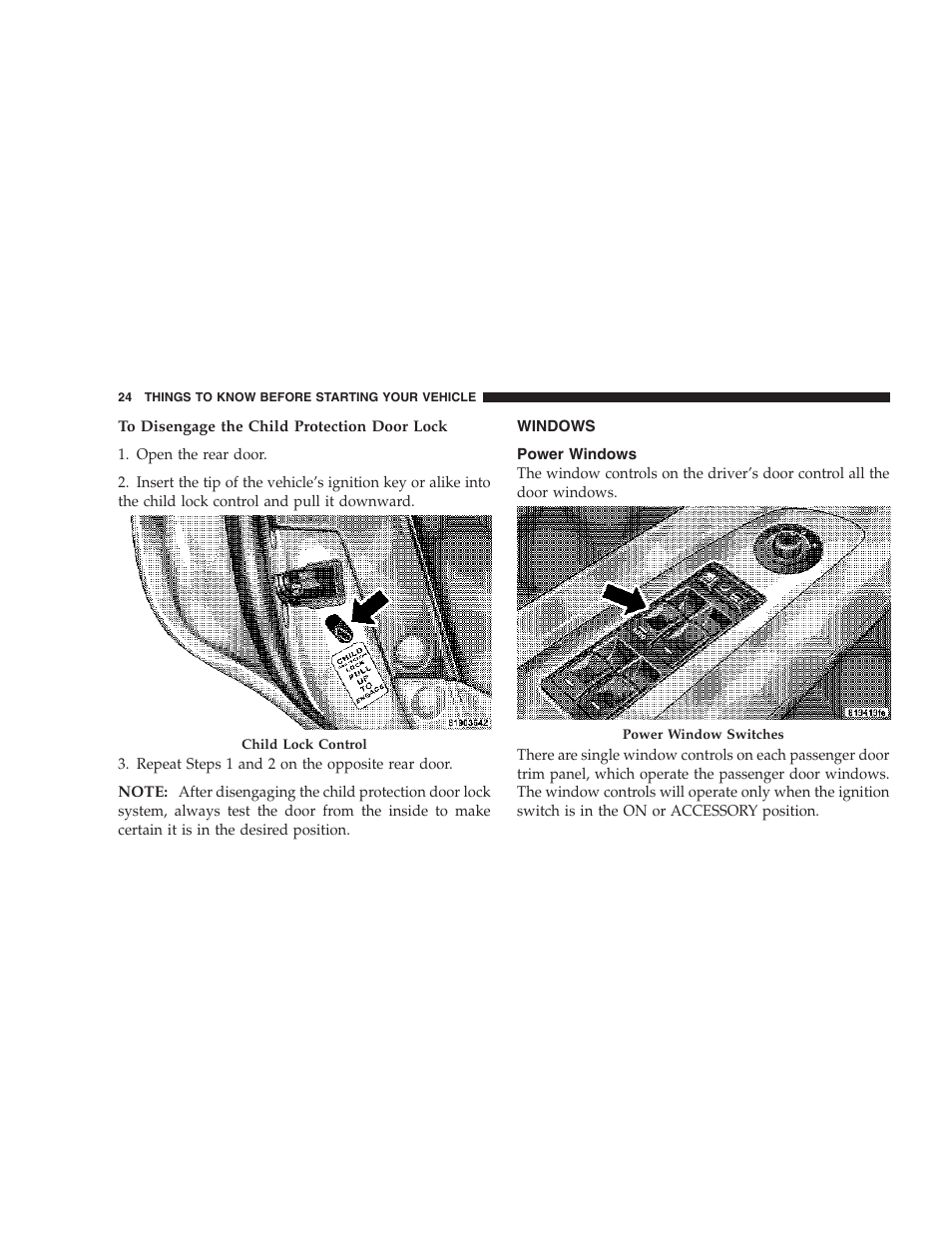 Windows, Power windows | Dodge 2007 Charger SRT8 User Manual | Page 24 / 352