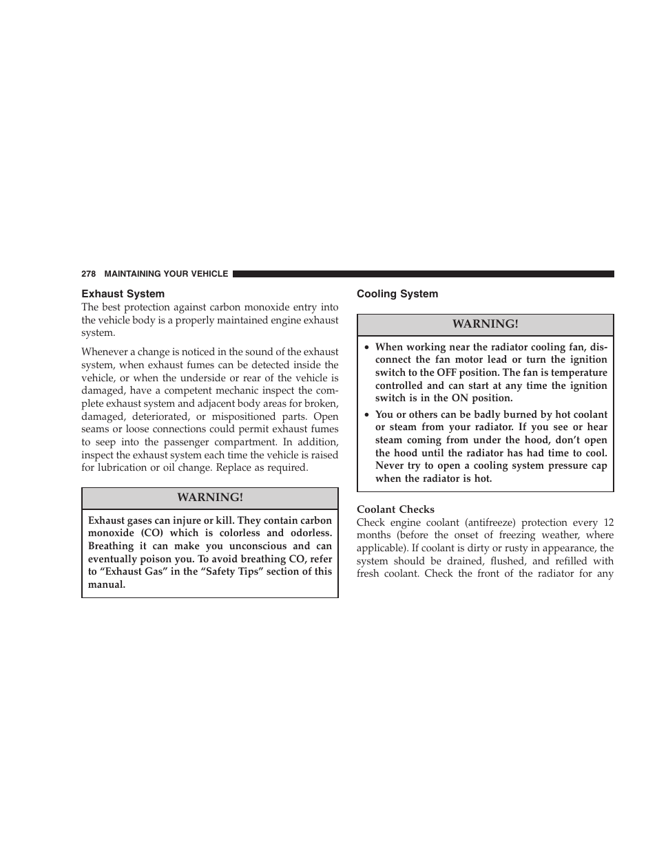 Exhaust system, Cooling system | Dodge 2007 Charger SRT8 User Manual | Page 278 / 352