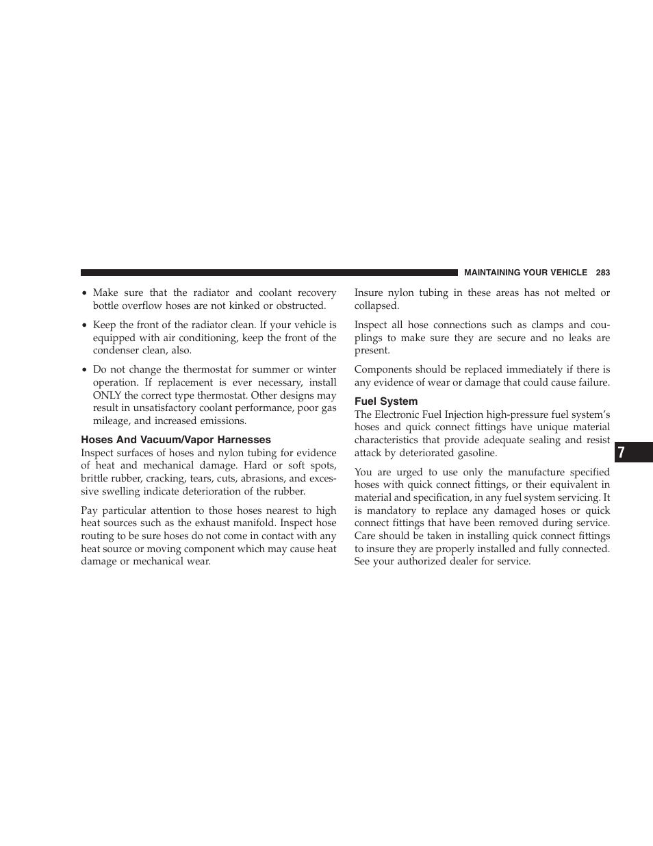 Hoses and vacuum/vapor harnesses, Fuel system | Dodge 2007 Charger SRT8 User Manual | Page 283 / 352