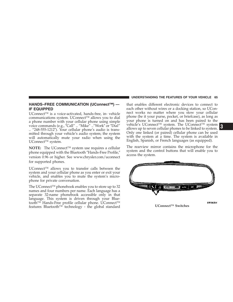 Hands–free communication (uconnect™), If equipped | Dodge 2007 Charger SRT8 User Manual | Page 65 / 352