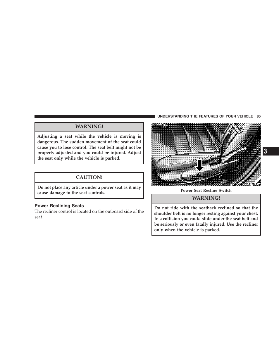 Power reclining seats | Dodge 2007 Charger SRT8 User Manual | Page 85 / 352