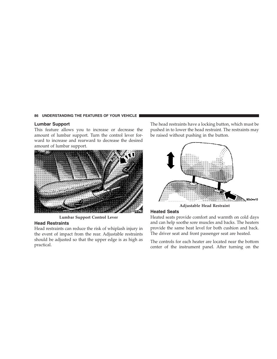 Lumbar support, Head restraints, Heated seats | Dodge 2007 Charger SRT8 User Manual | Page 86 / 352