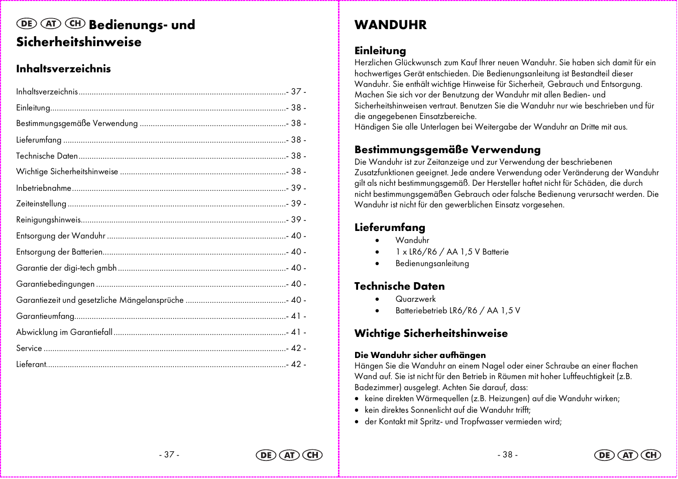 Bedienungs- und sicherheitshinweise, Wanduhr | Auriol 4-LD3584 User Manual | Page 20 / 23