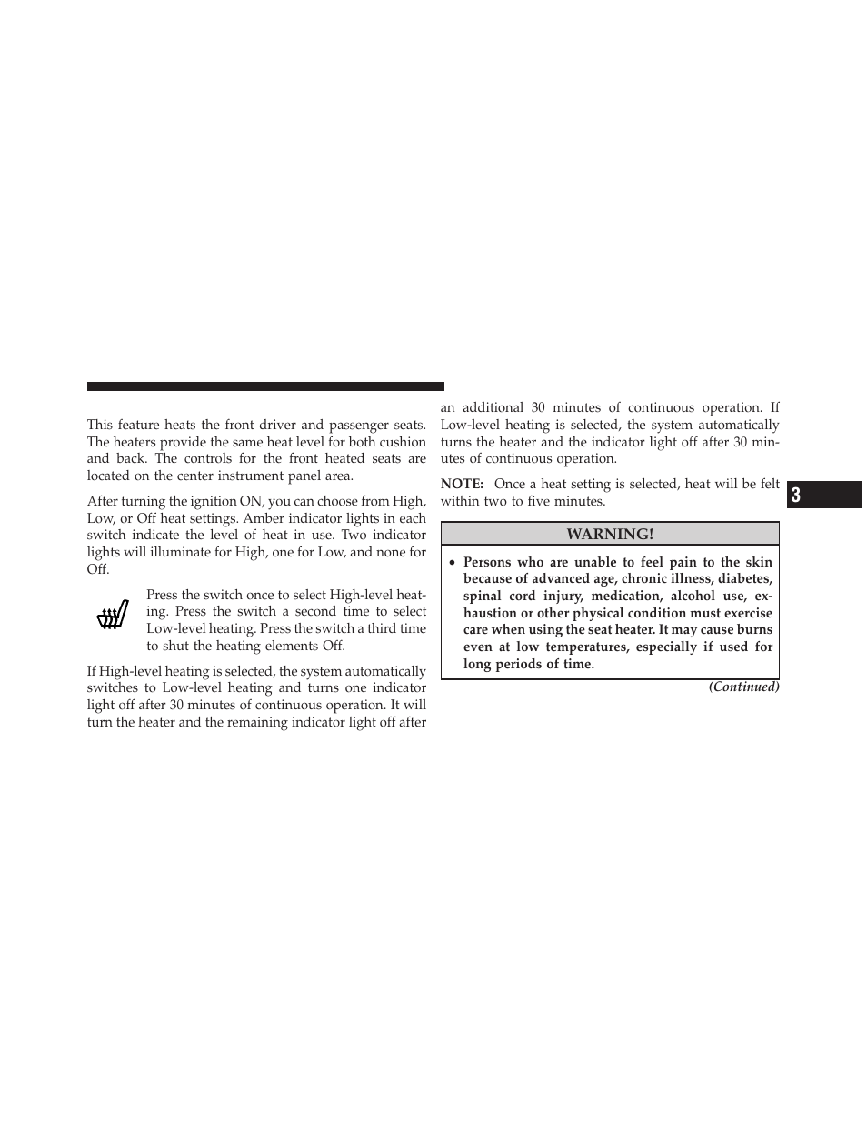 Heated seats — if equipped | Dodge 2010 Caliber User Manual | Page 138 / 484