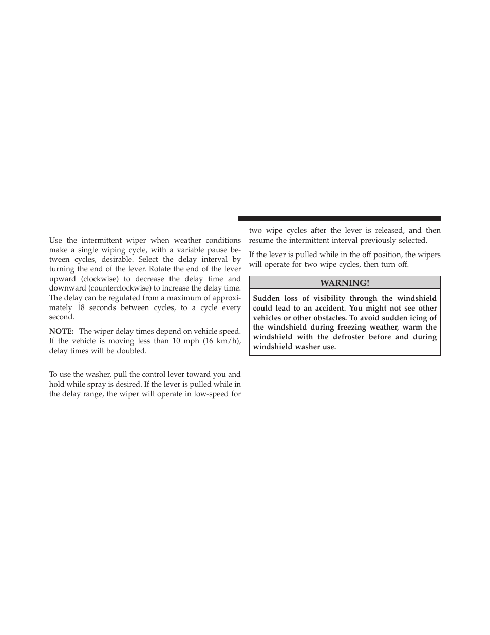 Intermittent wiper system, Windshield washers | Dodge 2010 Caliber User Manual | Page 153 / 484