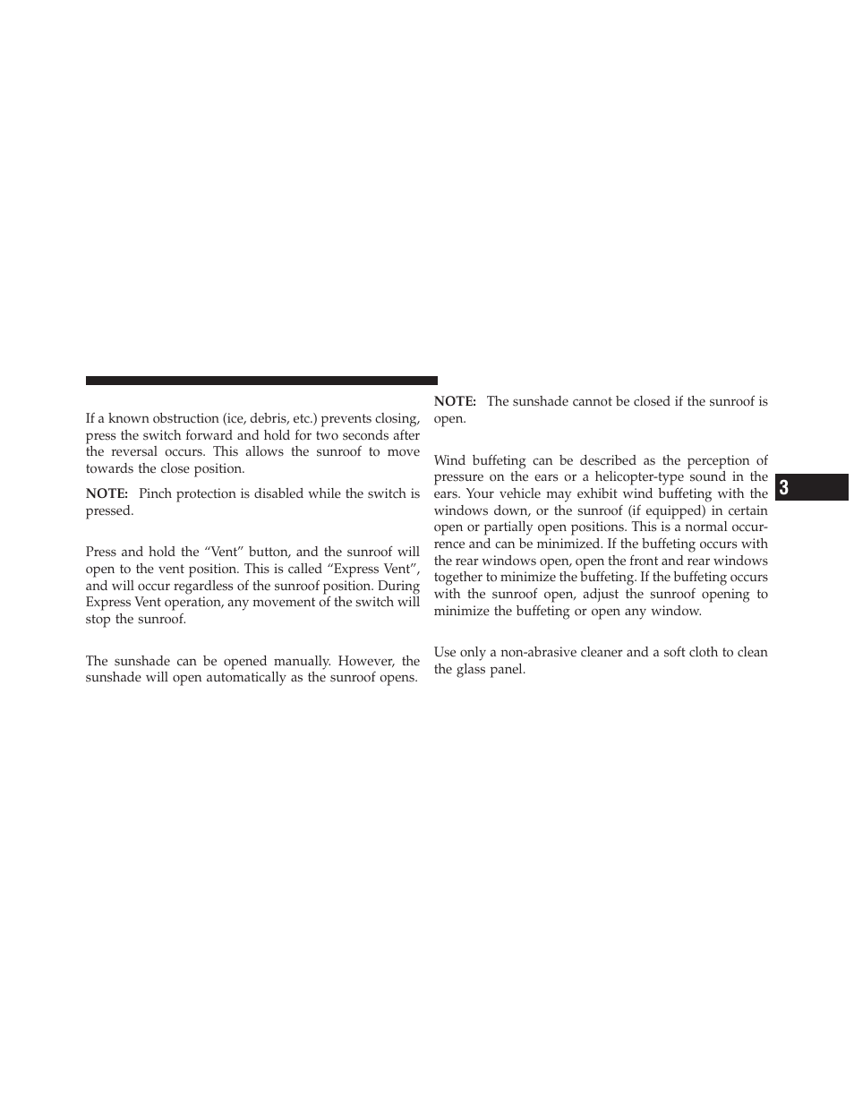 Pinch protect override, Venting sunroof — express, Sunshade operation | Wind buffeting, Sunroof maintenance | Dodge 2010 Caliber User Manual | Page 168 / 484