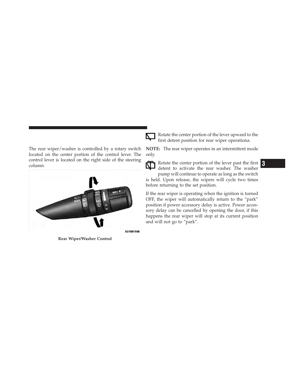 Rear window features, Rear window wiper/washer | Dodge 2010 Caliber User Manual | Page 184 / 484