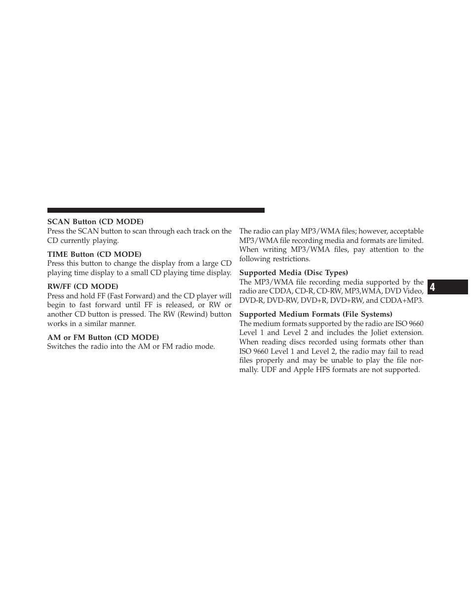 Notes on playing mp3/wma files | Dodge 2010 Caliber User Manual | Page 228 / 484