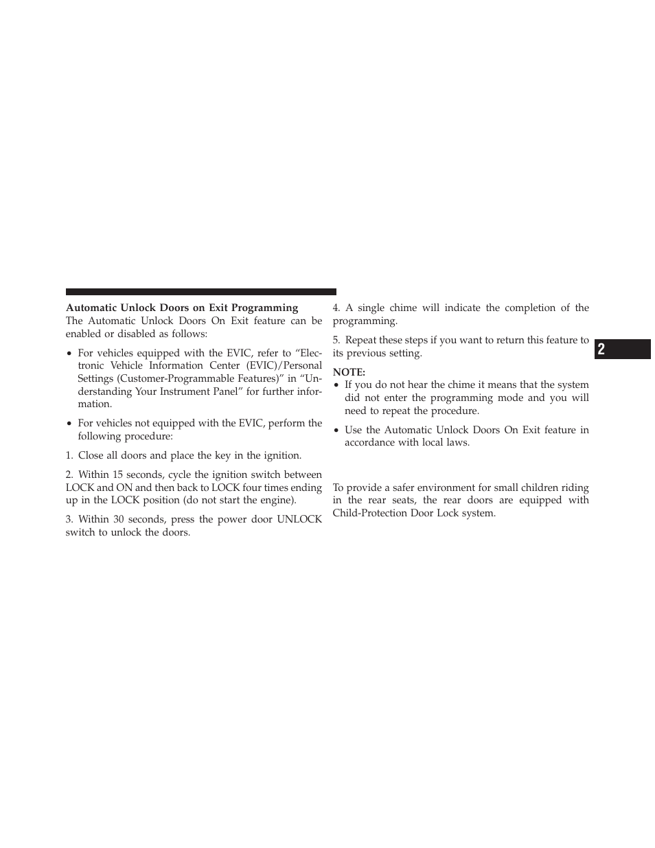 Child-protection door lock system (rear, Doors) — if equipped | Dodge 2010 Caliber User Manual | Page 32 / 484