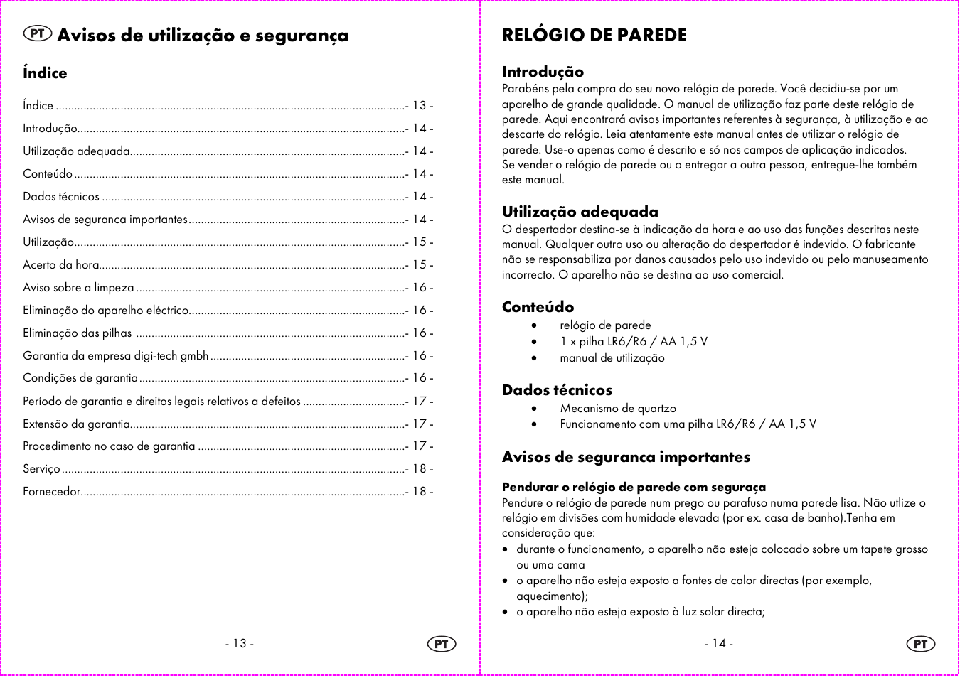 Avisos de utilização e segurança, Relógio de parede | Auriol 4-LD3584 User Manual | Page 8 / 16