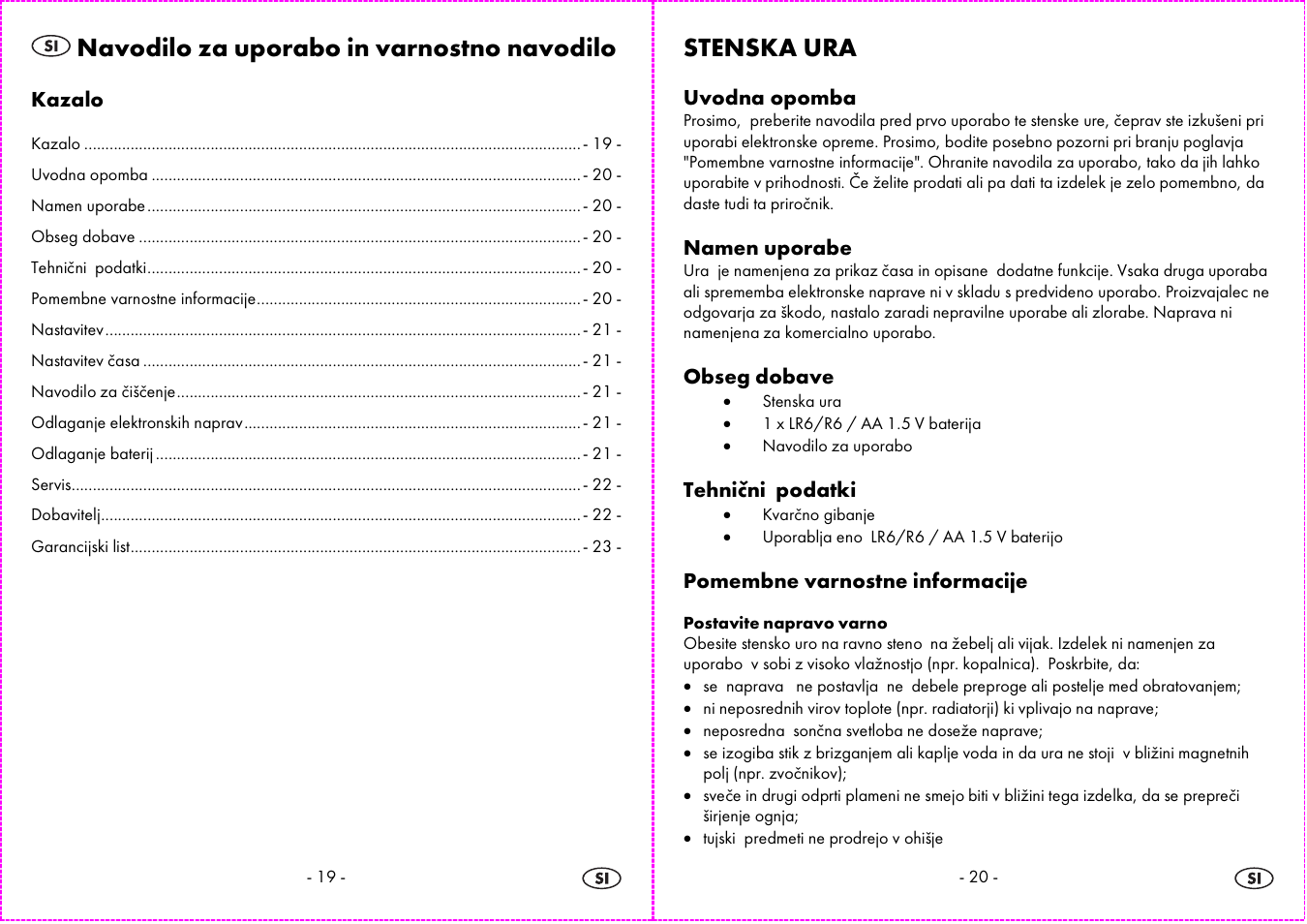 Navodilo za uporabo in varnostno navodilo, Stenska ura | Auriol 4-LD3584 User Manual | Page 11 / 22