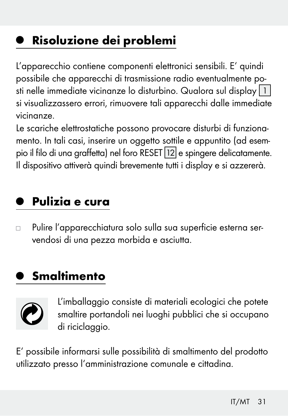 Risoluzione dei problemi, Pulizia e cura, Smaltimento | Auriol Z31793 User Manual | Page 31 / 61