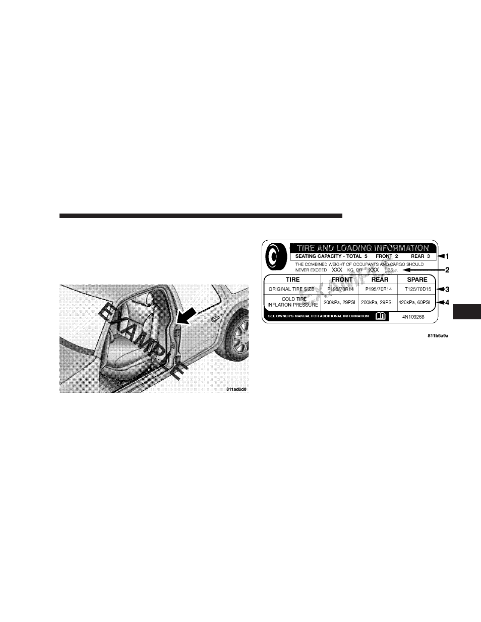 Tire loading and tire pressure | Dodge 2008 Dakota User Manual | Page 257 / 426