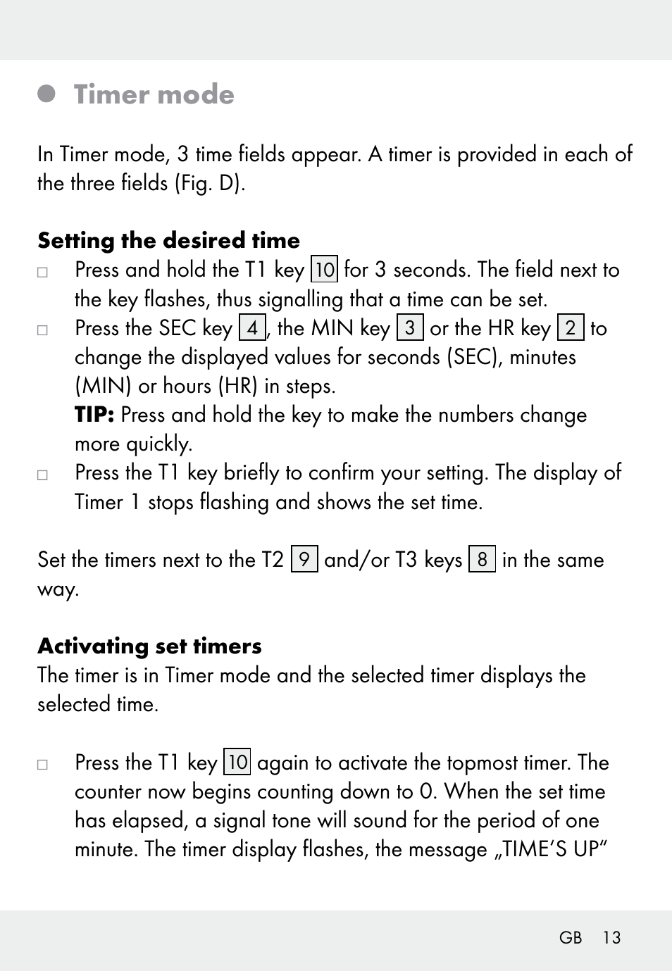 Timer mode | Auriol Z31793 User Manual | Page 13 / 74