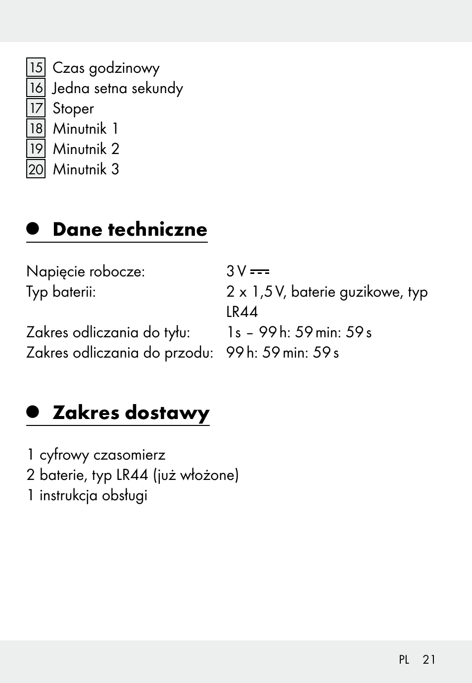 Dane techniczne, Zakres dostawy | Auriol Z31793 User Manual | Page 21 / 74