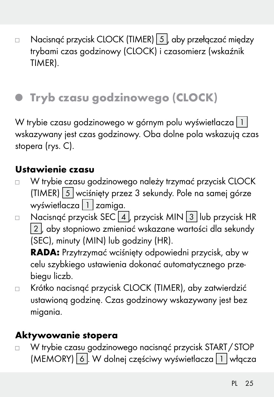 Tryb czasu godzinowego (clock) | Auriol Z31793 User Manual | Page 25 / 74