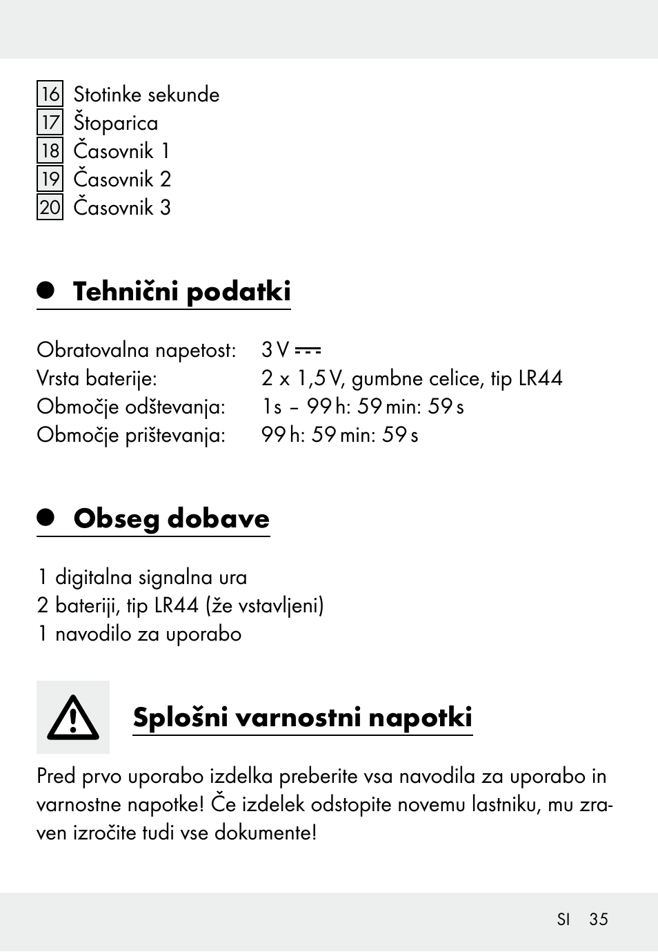 Tehnični podatki, Obseg dobave, Splošni varnostni napotki | Auriol Z31793 User Manual | Page 35 / 74